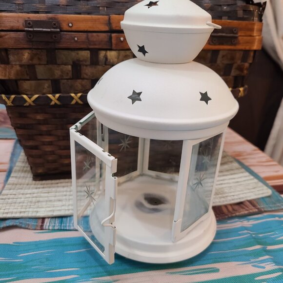 Pair Of Ikea Rotera Hanging Tea Light Votive Lanterns Ivory Snowflake Design - Picture 5 of 11